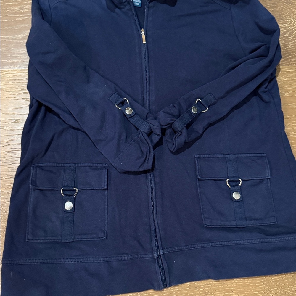 Karen Scott Navy Utility Jacket Zip Front Size XL Lightweight Casual Chic - Picture 5 of 6